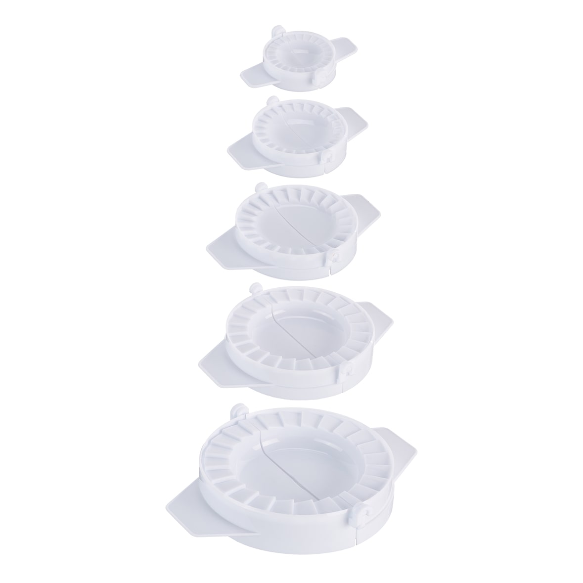 Relaxdays Ravioli Former 9er Set, Maultaschen, Empanada & Piroggen Ausstecher, rund, versch. Größen, Kunststoff, weiß