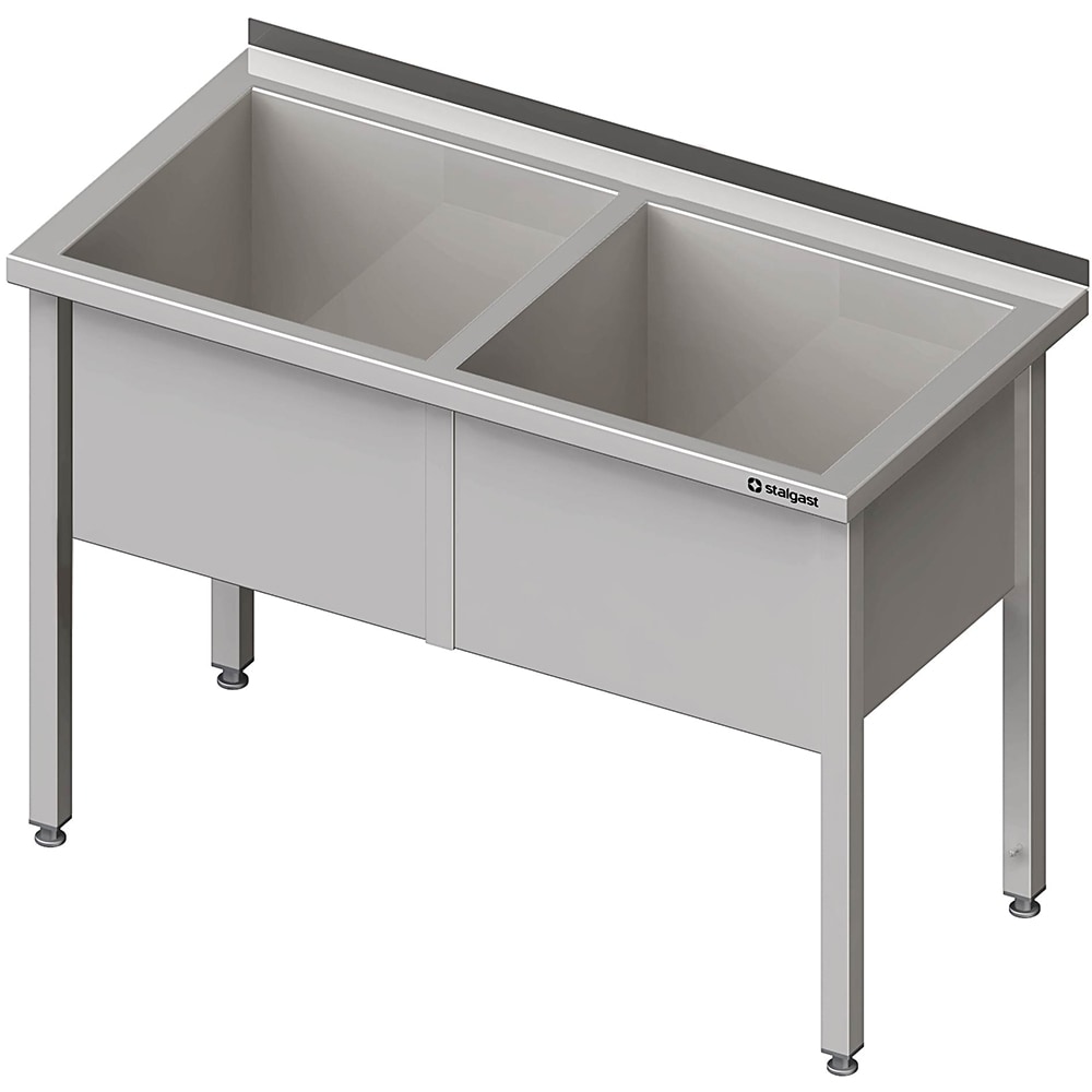 Stalgast Edelstahl Topfspüle mit zwei Becken, 1300x600x850 mm, 400 mm Beckenhöhe, mit Aufkantung, verschweißt