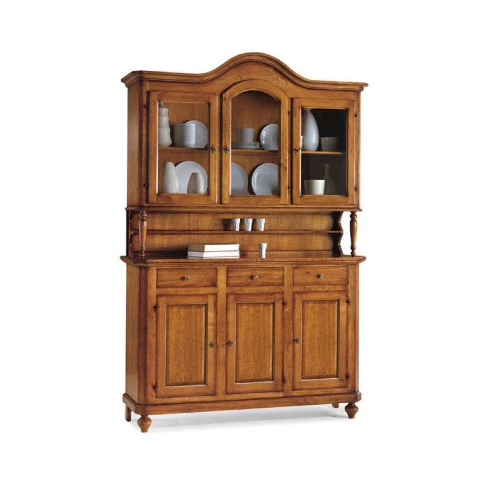 shopinnovativo -Cristalliera 6 ante 3 cassetti in stile classico in legno e mdf con rifinitura in noce lucido 150x43x220 H