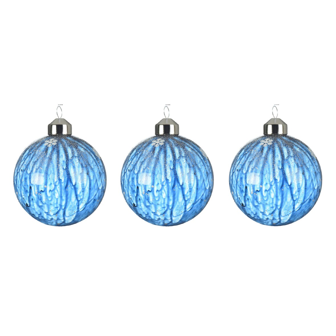 Weihnachtskugeln 8cm Glas Schneeflocken Farbverlauf Muster Christbaumkugeln blau