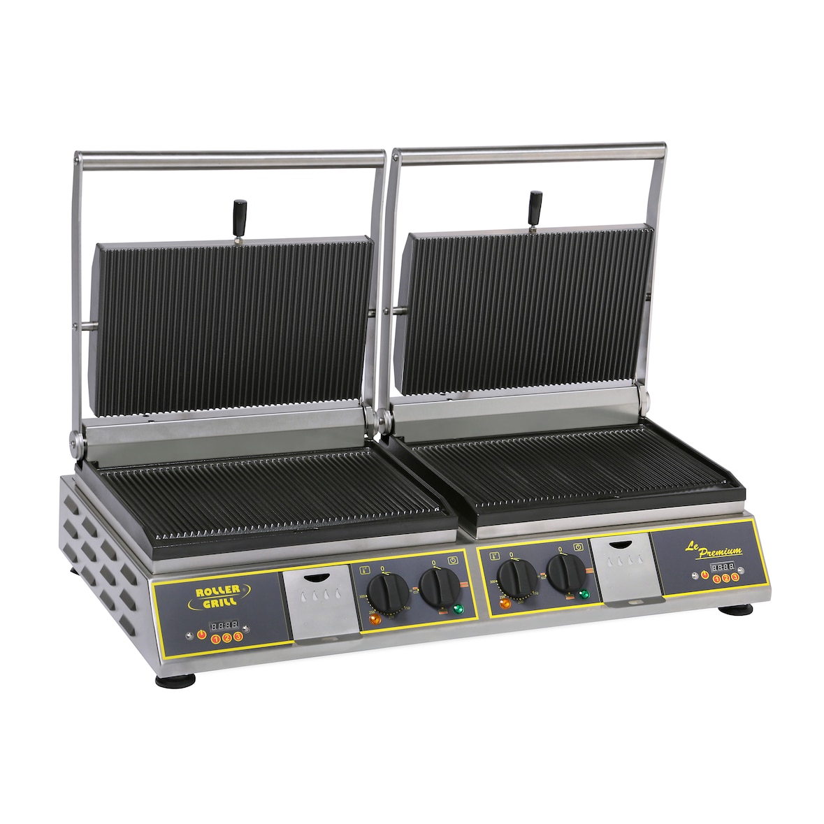 Contact-grill double spécial panini fonte émaillée plaques rainurées DOUBLE PREMIUM R Roller Grill