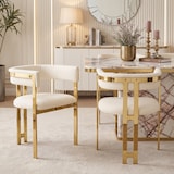 thumbnail of Merax 2er Set Esszimmerstühle Beige Chenille, Polsterstühle mit C-förmiger Rückenlehne, goldfarbenen Metallbeinen & 150 kg Belastbarkeit