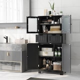 thumbnail of COSTWAY Badkamermeubel met 2 laden en 4 deuren, badkamermeubel met verstelbare planken (zwart)