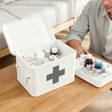 thumbnail of Relaxdays Medizinbox, 4 Fächer, entnehmbarer Einsatz, Hausapotheke Box, Metall, Griffe, HxBxT: 16 x 21 x 15,5 cm, weiß