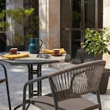 thumbnail of Set pranzo da balcone con tavolino Ø60 e 2 sedie impilabili in acciaio e textilene, ideale per terrazzo, giardino, bar, caffetteria - Max & Gaia