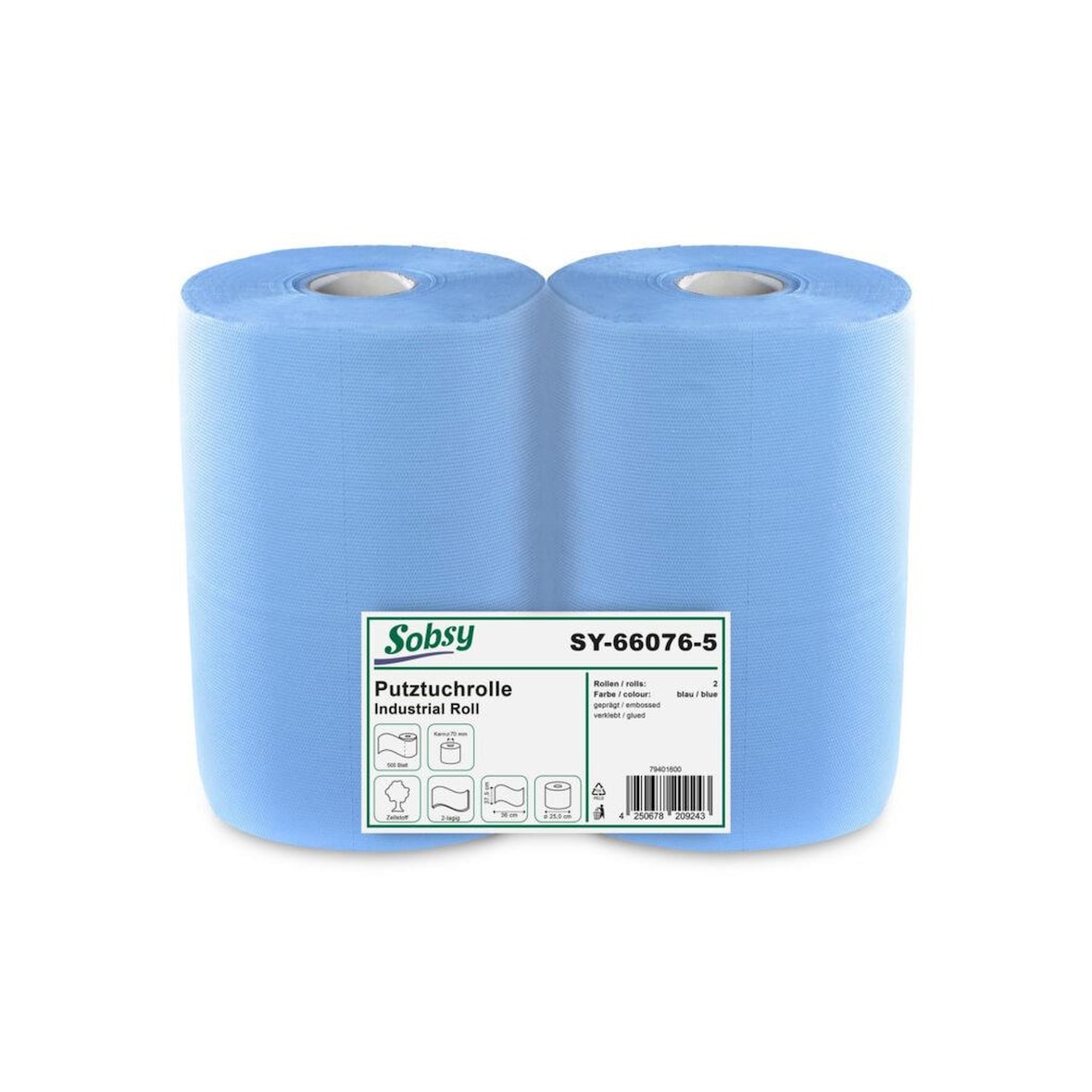 Industriepapierrolle Sobsy - 2-lagig - blau - 2 Rollen - 37,5x36 cm