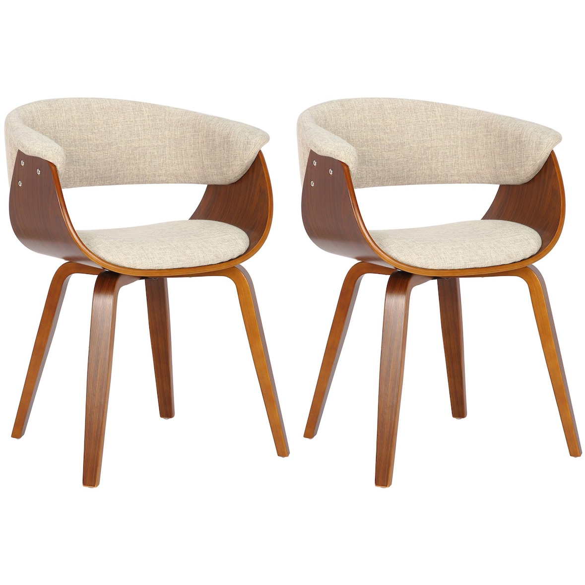 Lot de 2 chaises de salle à manger Bruce tissu Noyer / Crème