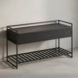 thumbnail of Sitzbank mit Stauraum 90x52x38 cm Mango Massivholz / Metall Flurbank Schwarz, Schuhbank mit Sitzfläche Klein, Schmale Garderobenbank mit