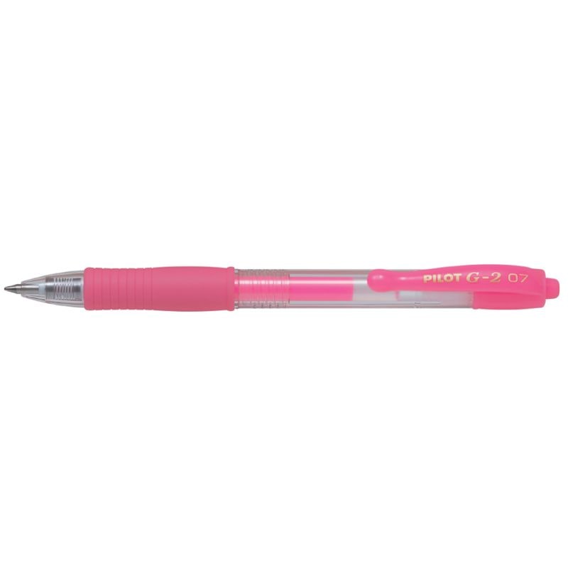 PILOT Stylo roller encre gel G-2. Pointe moyenne 07 RT. Couleur Rose néon