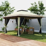 thumbnail of Outsunny carpa plegable gazebo 3,6x3,6 m con 4 paredes laterales de malla anti-UV altura ajustable bolsa de arena y bolsa de transporte crema