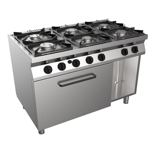 Piano Cottura Cucina A Gas 6 Fuochi - Linea 70 - Mod.H7Mze6FnM - Senza Fiamma Pilota - Forno A Gas Statico Gn 2/1 Cm - Vano Neutro - Potenza Kw 36,4