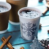 thumbnail of BIOZOYG 250 Stück Heißgetränke-Trinkbecher 200ml / 8ozPappe Winterliche Bedruckung, Einwegbecher Glühweinbecher Pappbecher, biologisch abbaubar