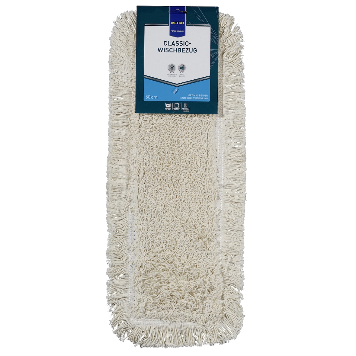 METRO Professional klassischer Wischbezug, Baumwolle / Polyester, 50 cm, für alle Bodenarten, weiss