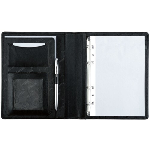 Alassio Ringbuchmappe A5 BENACO Leder Arbeitsmappe Auftragsmappe Businessmappe schwarz 30007