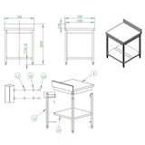 thumbnail of Tavolo lavoro in acciaio inox con ripiano 70x70x85 cm e alzatina