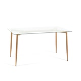 thumbnail of Mesa retangular 140x80 cm com tampo em vidro temperado e pés em metal com efeito madeira,para sala de jantar, cozinha ou escritório – Madeira – Peter