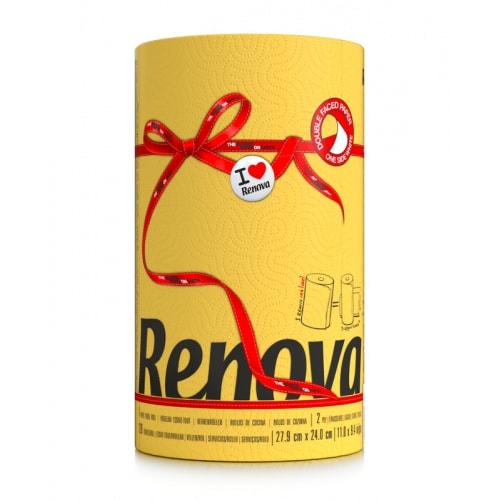 Farbige Küchenrolle in GELB XXL, Haushaltsrolle von Renova, 120 Tücher / Rolle - 1 Rolle