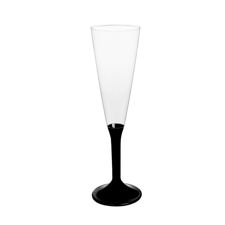 MONOUSO - Mehrweg Sektglas aus PS Fuß Schwarz 160ml 2-teilig (20 Stück)
