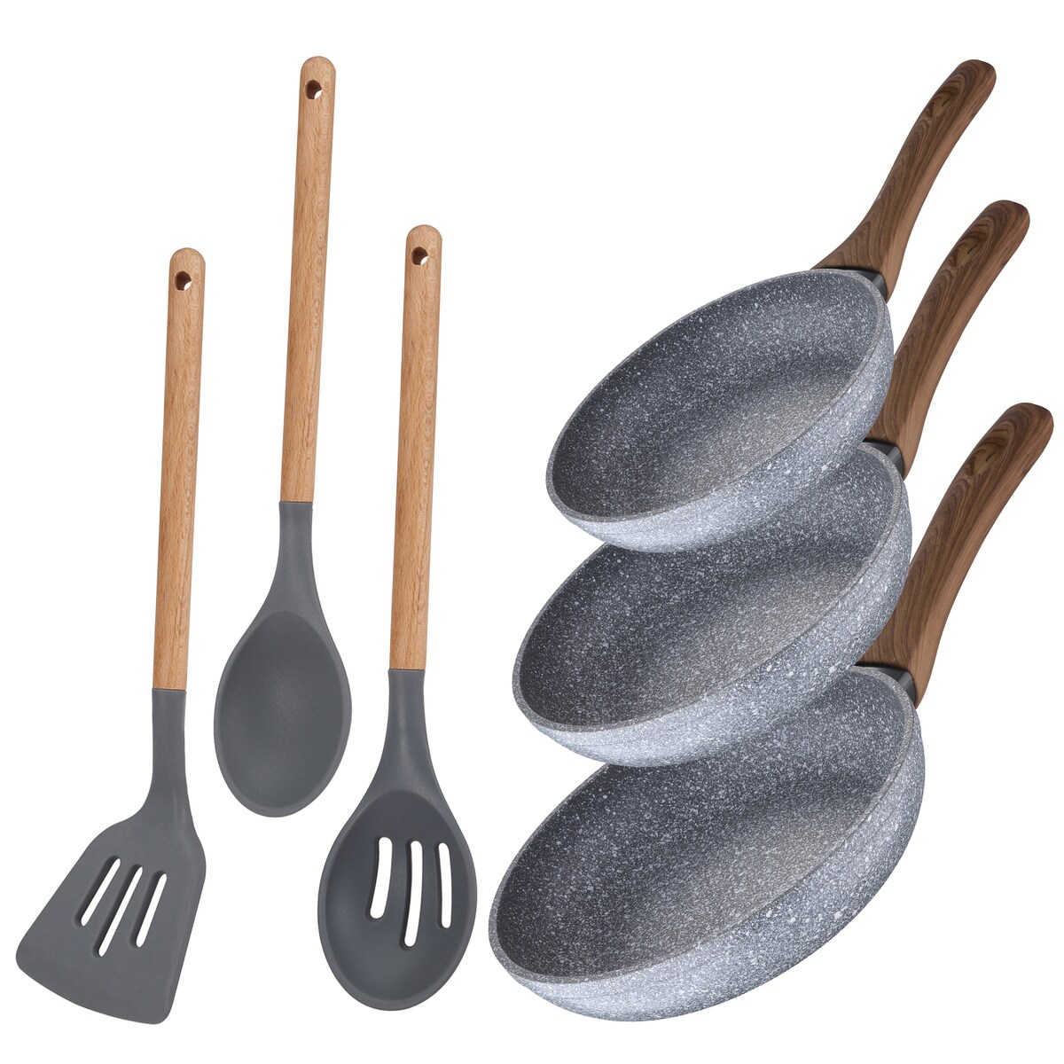 San Ignacio - Set aus 3 Pfannen (22/24/26 cm) + Set von Utensilien, Kollektion Daimiel