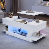 thumbnail of Couchtisch 98x45x40 cm mit Lift Tischplatte und LED-Beleuchtung Weiß Hochglanz, Sofatisch höhenverstellbar bis 55 cm mit Stauraum und Ablagen