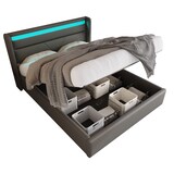 thumbnail of Hydraulisches Polsterbett mit LED-Beleuchtung, Fernbedienung, großem Stauraum, modernes Funktionsbett, PU-Material 160 × 200, Grau