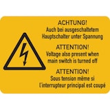thumbnail of Warnschild, Hauptschalter unter Spannung (3-sprachig), Folie - 52x37 mm Folie selbstklebend