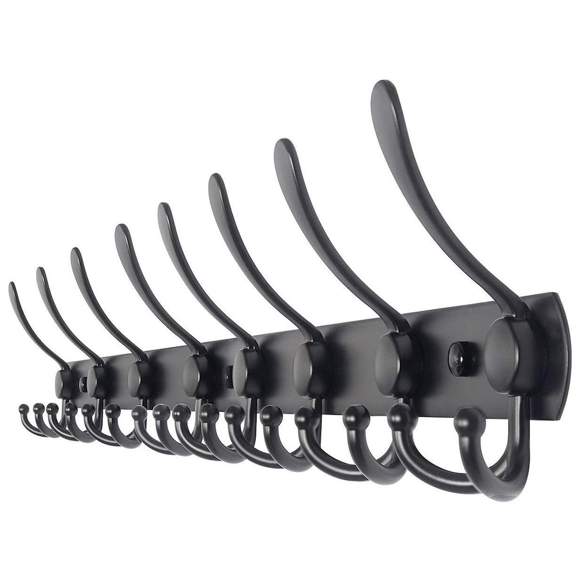 TOJ Living Wandgarderobe – 24 Haken – 75 cm – Edelstahl – matt schwarz – Hakenleiste