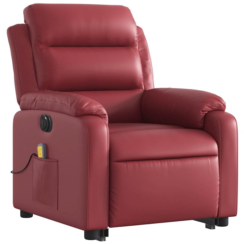 vidaXL Massagesessel mit Aufstehhilfe Elektrisch Weinrot Kunstleder