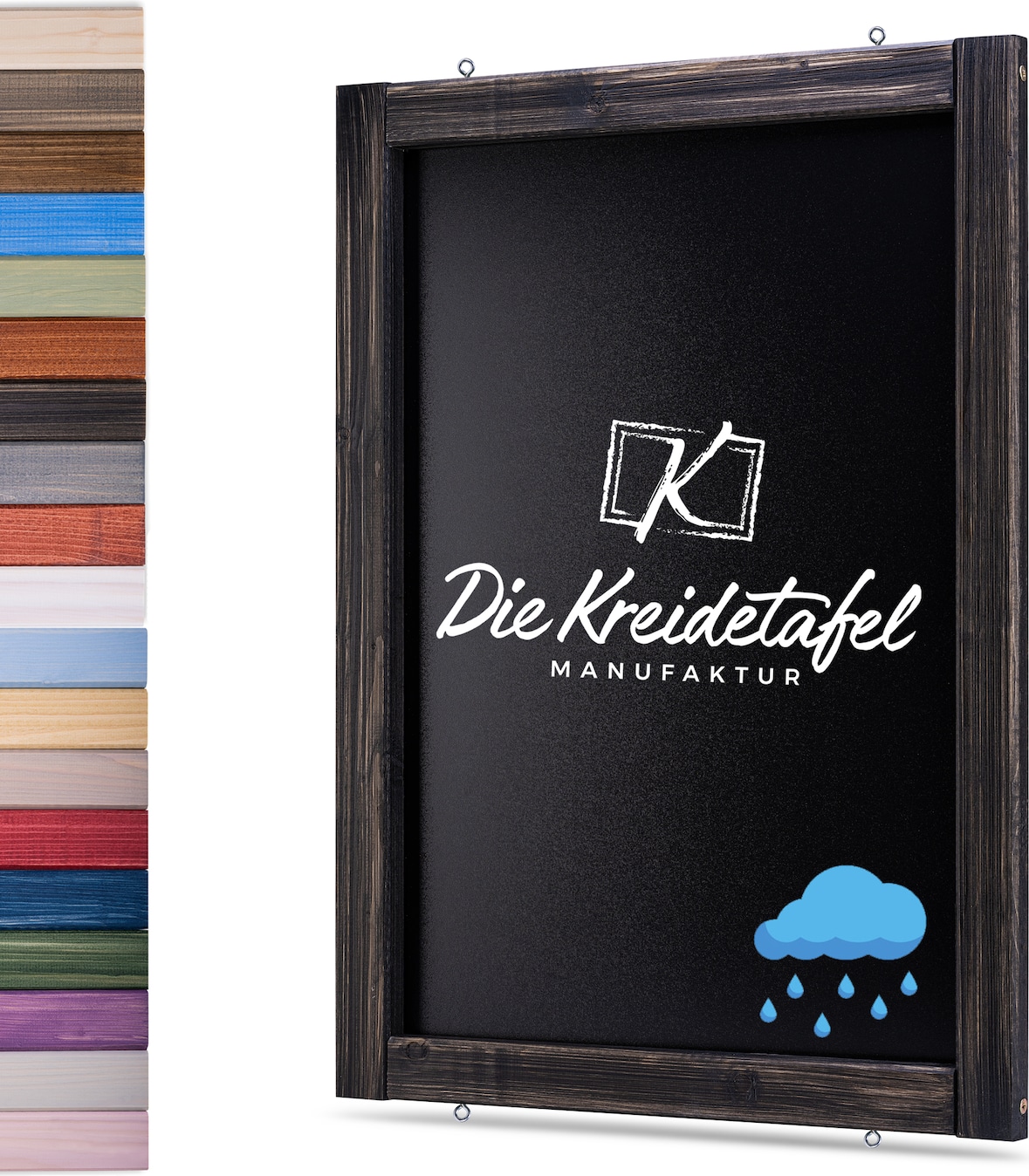 Wetterfeste Outdoor Kreidetafel mit Holzrahmen / Schwarz 55x150cm