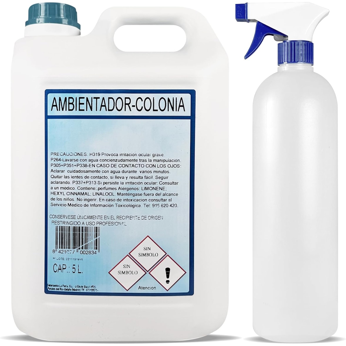 Ambientador Colonia Líquido 5 litros + Spray Rellenable 500 ml | Hogar, Empresas, Negocio