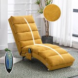 thumbnail of Relaxliege Liegesofa 148x55x84 cm mit Vibrationsfunktion und Seitentasche Senfgelb Leinen, ergonomische 140 Grad Rückenlehne, Metallbeine