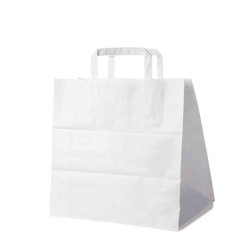 250 Weiße Papiertragetaschen 32 + 21 x 33 cm – Tortentragetaschen mit Innenhenkel