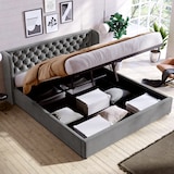 thumbnail of Chesterfield-Style Samt Polsterbett 180x200 mit Hydraulik-Bettkasten, hohem Kopfteil, Veloursstoff inkl, Lattenrost Grau