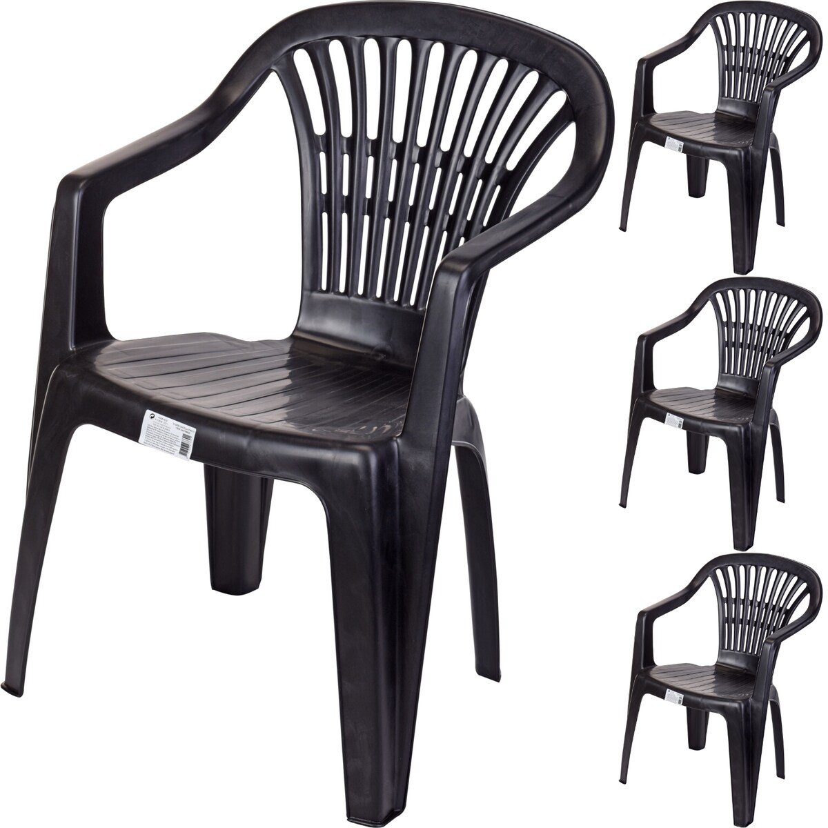4x Gartenstuhl Stapelstuhl Kunststoff Bistrostuhl Balkonstuhl Schwarz 0820