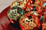 thumbnail of Christbaumkugeln Weihnachtskugeln Glas Ø 8 cm 3 Stück rot/grün/gold