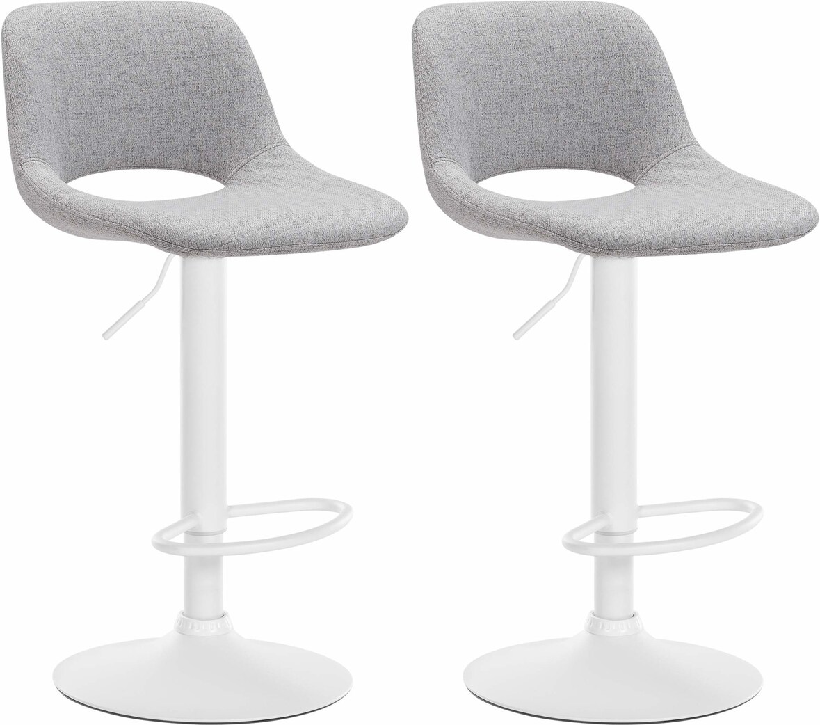 DELUKE® Barhocker 2er Set JAKSON - Hellgrau, Stoff, Weiß | Barhocker mit Lehne Barstuhl Tresenhocker Tresenstuhl Kneipenhocker Kneipenstuhl