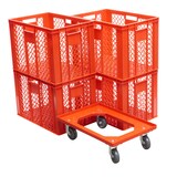 thumbnail of 4 Stück Bäckerkisten 600 x 400 x 410 mm + 1 Transportroller in rot
