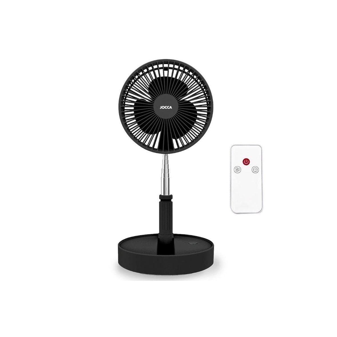 Stille draadloze ventilator met USB oplaadbare batterij ZWART Opvouwbare en telescopische standaard Afstandsbediening 24 uur batterijduur Jocca