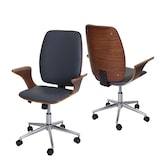 thumbnail of Bureaustoel HWC-C54, directiedraaistoel, gebogen hout kunstleer ~ walnoot look, grijze bekleding