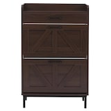 thumbnail of Sapateira HWC-P45, sapateira, 2 compartimentos basculantes gaveta prateleira MDF 95x60x24cm ~ aspeto nogueira