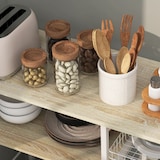 thumbnail of HOMCOM estantería de cocina moderna estante de cocina con 1 cesta 4 ganchos en S 6 almohadillas de pie ajustables y estantes 90x40x84,5 cm