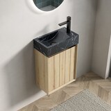 thumbnail of Waschtisch 58×40×22 cm mit Unterbauwaschbecken aus schwarzem Marmor und weißen Eiche Holzmaserungen, Vormontiert