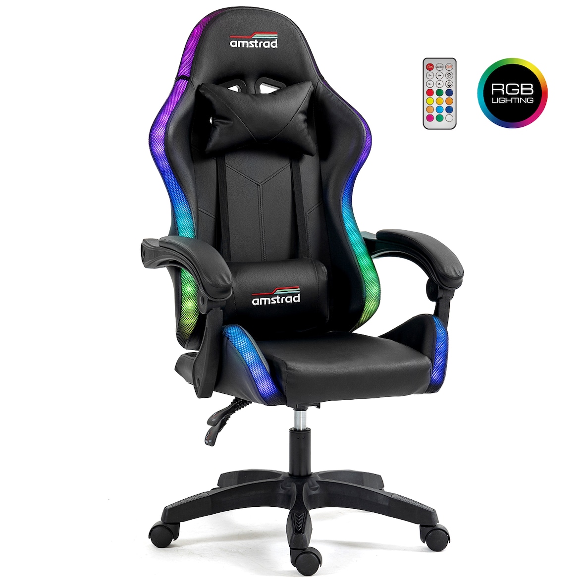 Amstrad AMS-LED-DARKSIDE Fauteuil / Chaise de bureau  noir avec éclairage LED 366 effets - Télécommande