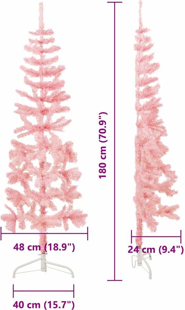 Ein rosa Weihnachtsbaum mit Ständer.