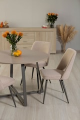 thumbnail of Runder Tisch Ø110 cm mit Laminatplatte und Metallgestell, elegantes und modernes Design, ideal für Küche, Esszimmer oder Büro–DAMIANO/Holz