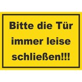 thumbnail of Schild Bitte die Tür immer leise gelb-schwarz A2 Rückseite selbstklebend