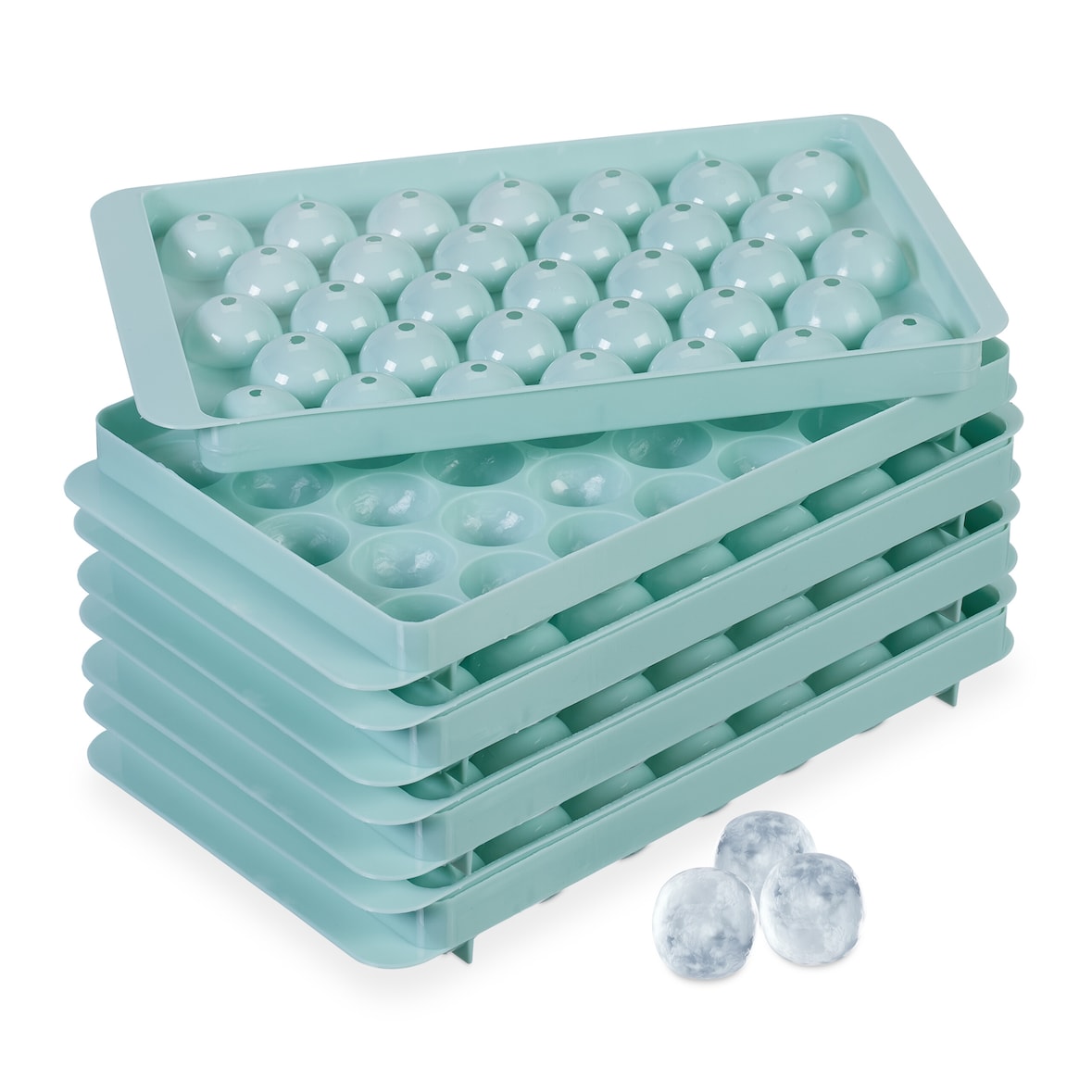 Relaxdays Eiswürfelform rund, 4er Set, wiederverwendbar, 2,5 cm Kugeln, 33 einzelne Eiskugeln, Eisgießform, PP, türkis