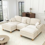 thumbnail of U-förmiges Cloud-Sofa 140x272x93 cm aus Chenille mit Rüschenverzierung und Hocker – Flexibel, modern und komfortabel