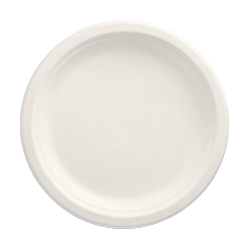 PAPSTAR 50 Teller, Zuckerrohr "pure" ungeteilt Ø 23 cm · 2 cm weiss (89735, 50 Stück)