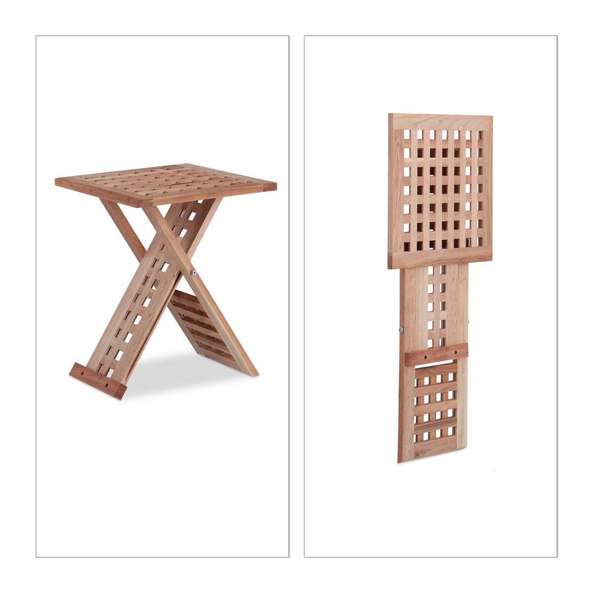 Relaxdays Beistelltisch klappbar, Klapptisch Walnuss, Couchtisch klein, Nachttisch eckig, HBT: 40,5 x 33 x 33 cm, natur